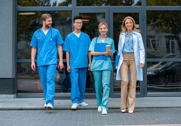 Hospital Staff going to lunch