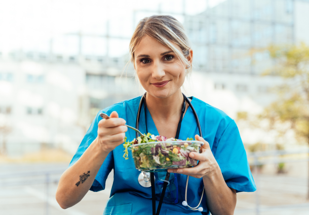 Healthcare Worker from AHF Eating Lunch