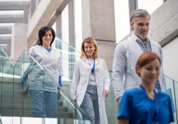 Hospital staff from AHF heading to the cafeteria for lunch